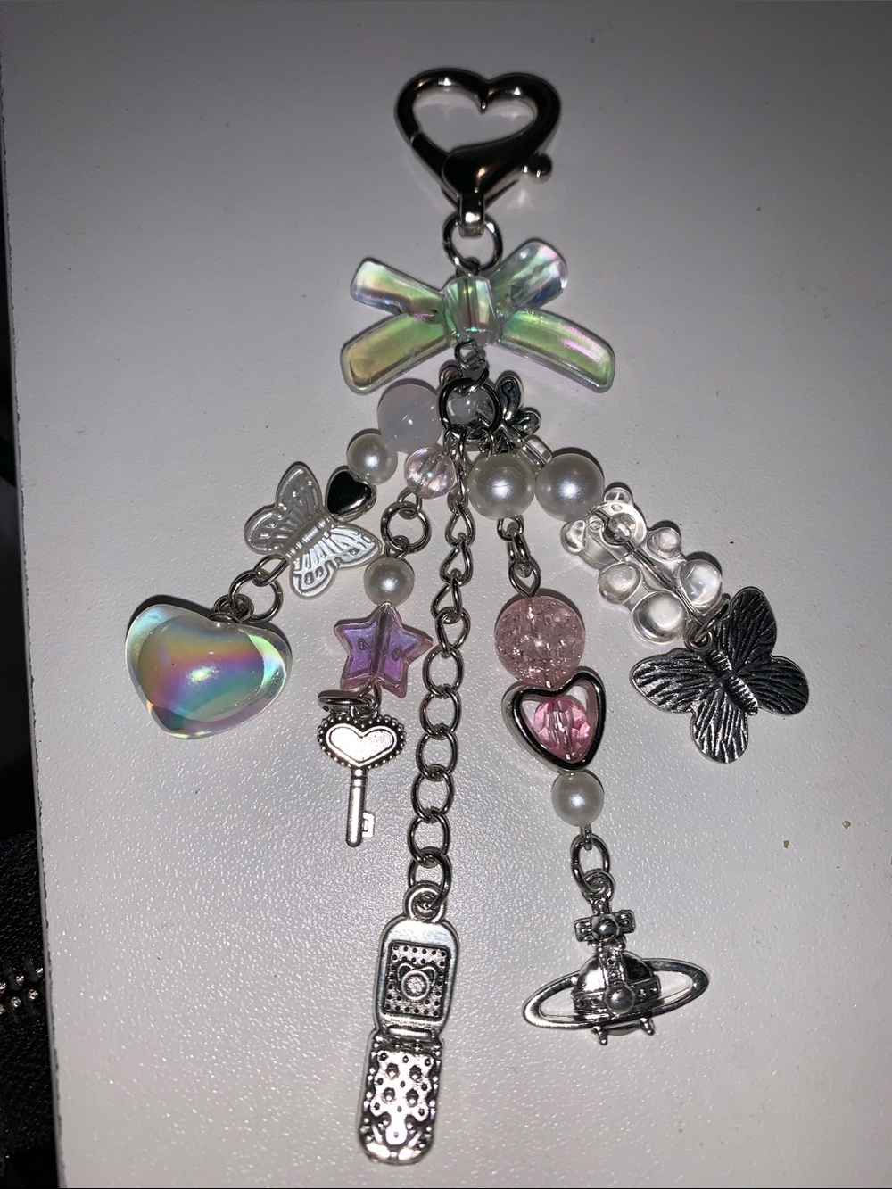 Iridescent Heart and Butterfly purse/bag charm Keychain